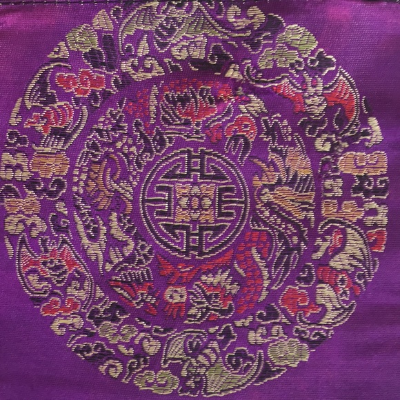 NWT Purple 2 Pocket Silk Zari weaved Zipper Bag - Picture 3 of 5